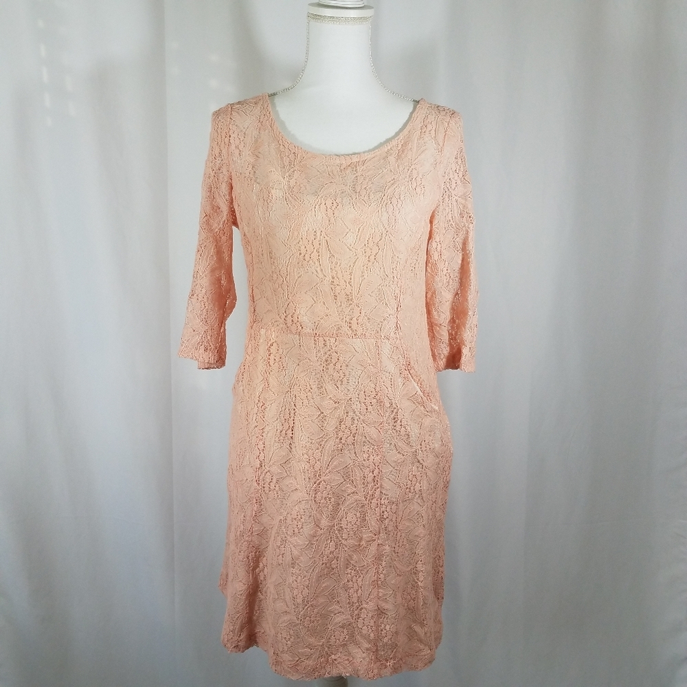 Maeve Anthropologie Blush Pink Lace Dress M